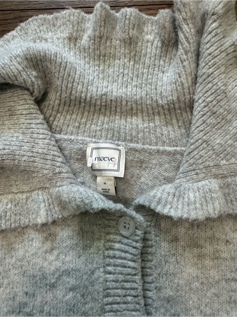 Maeve Light Heather Gray Ribbed Collar Button-Front Cardigan